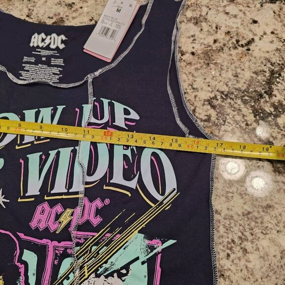 AC/DC Blow Up Your Video Graphic Cropped Tank Top Women's Size Medium Blue NWT - Picture 6 of 6